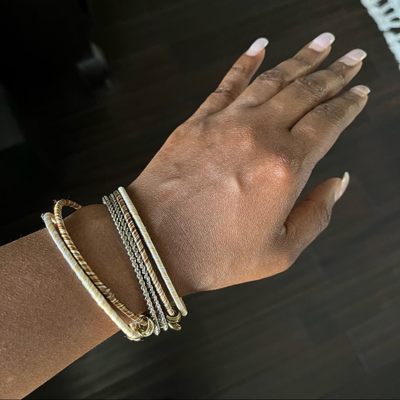 Bronze Textured Bangle Bracelet w/charms Stack - Picture 3 of 4